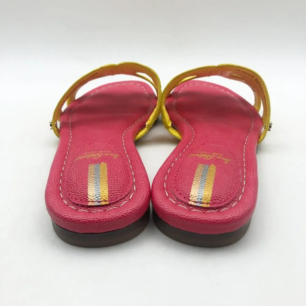 Sam Edelman Girls Bay Cut Out Slide Sandals Size 1 Pink Yellow Leather NIB
